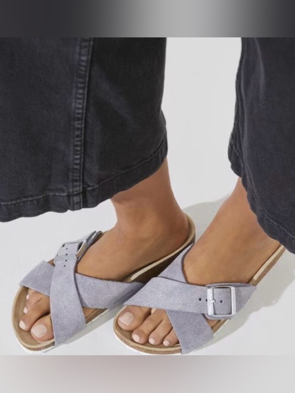 Birkenstock Women's Crisscross Suede Slide Sandals in Sparkly Lilac size 38